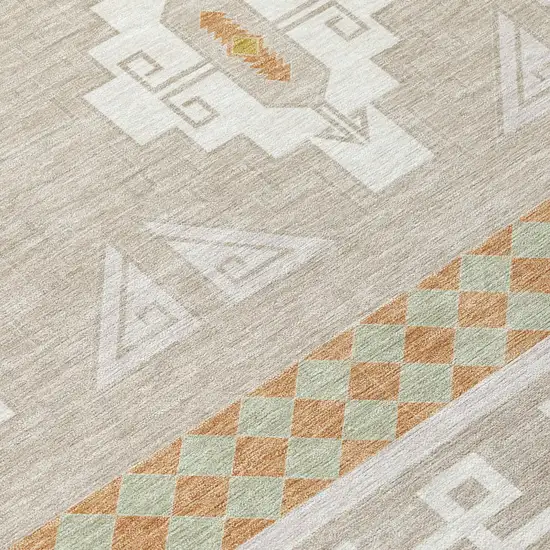 Ivory And Green Tribal Washable Indoor Outdoor Area Rug Photo 8