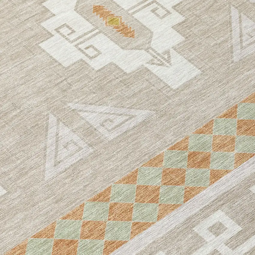 Ivory And Green Tribal Washable Indoor Outdoor Area Rug Photo 8