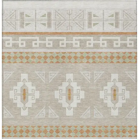 Ivory And Green Tribal Washable Indoor Outdoor Area Rug Photo 6