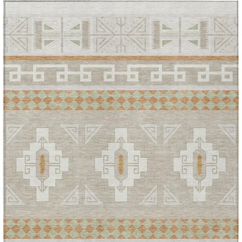 Ivory And Green Tribal Washable Indoor Outdoor Area Rug Photo 6