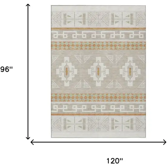 Ivory And Green Tribal Washable Indoor Outdoor Area Rug Photo 9