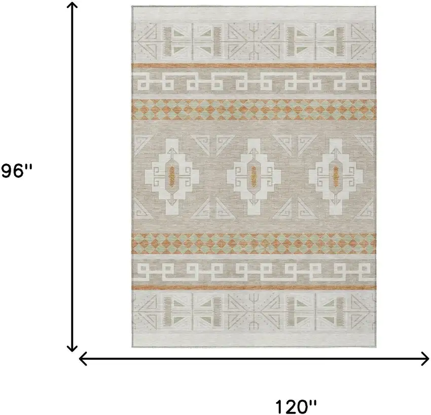 Ivory And Green Tribal Washable Indoor Outdoor Area Rug Photo 9
