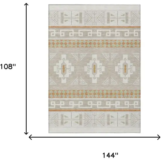 Ivory And Green Tribal Washable Indoor Outdoor Area Rug Photo 9