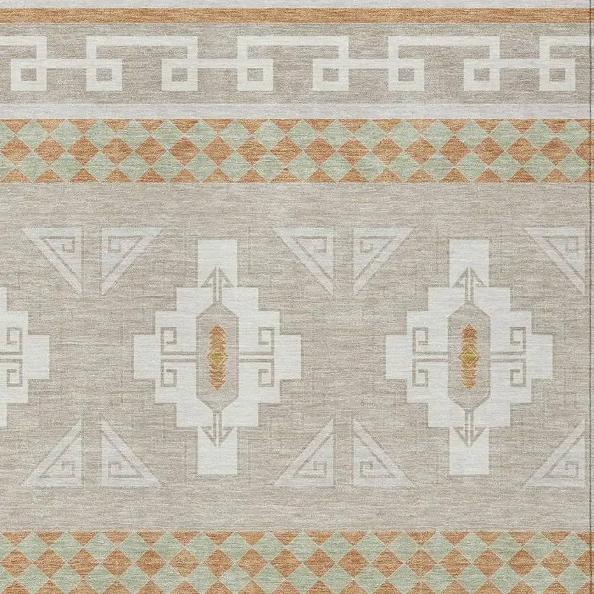 Ivory And Green Tribal Washable Indoor Outdoor Area Rug Photo 5