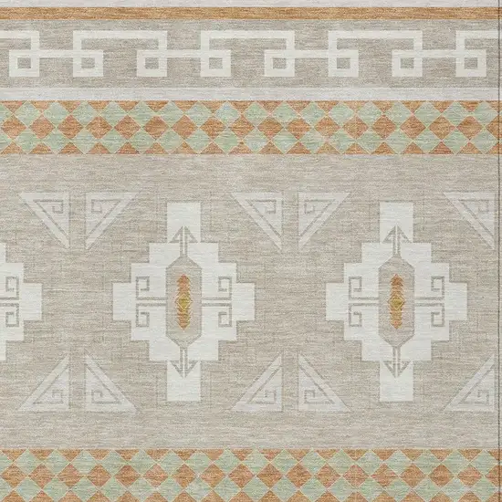 Ivory And Green Tribal Washable Indoor Outdoor Area Rug Photo 5