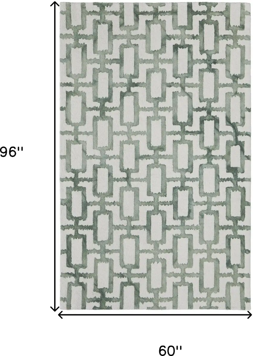 Ivory And Green Wool Geometric Tufted Handmade Area Rug Photo 10