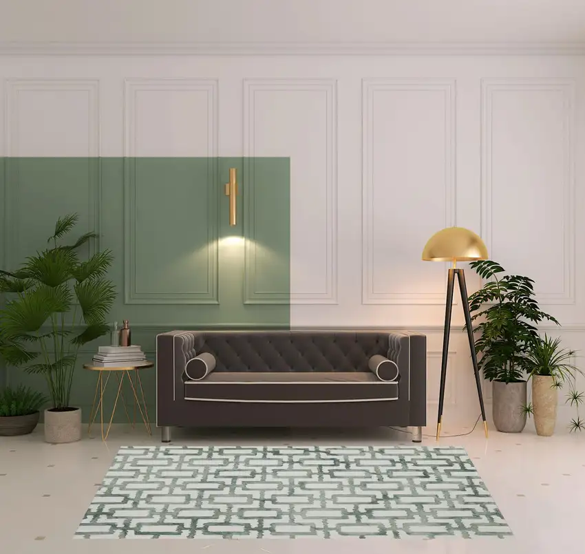 Ivory And Green Wool Geometric Tufted Handmade Area Rug Photo 2