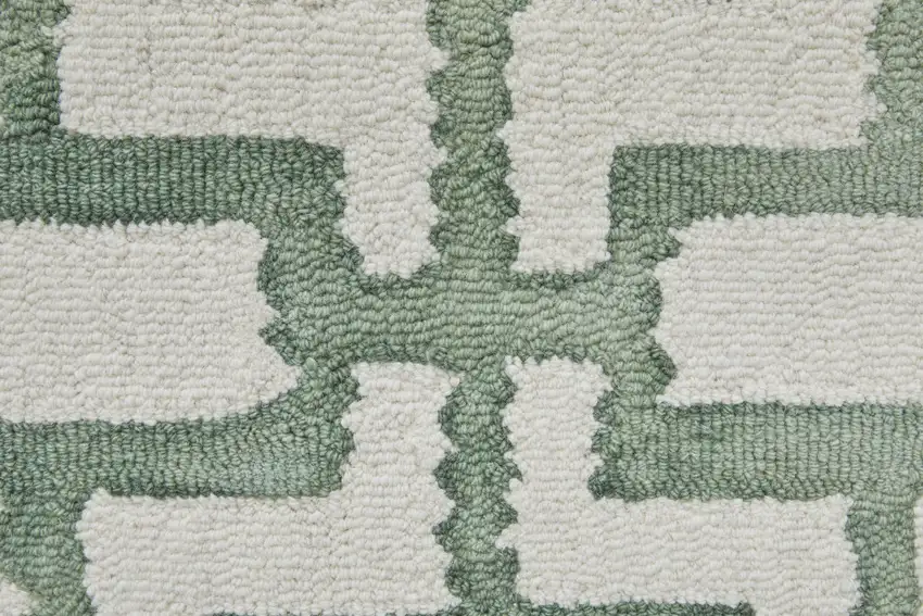 Ivory And Green Wool Geometric Tufted Handmade Area Rug Photo 8