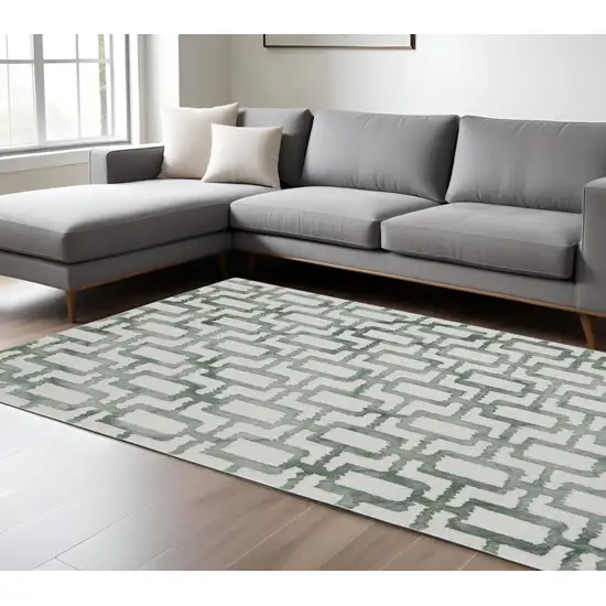 Ivory And Green Wool Geometric Tufted Handmade Area Rug Photo 1