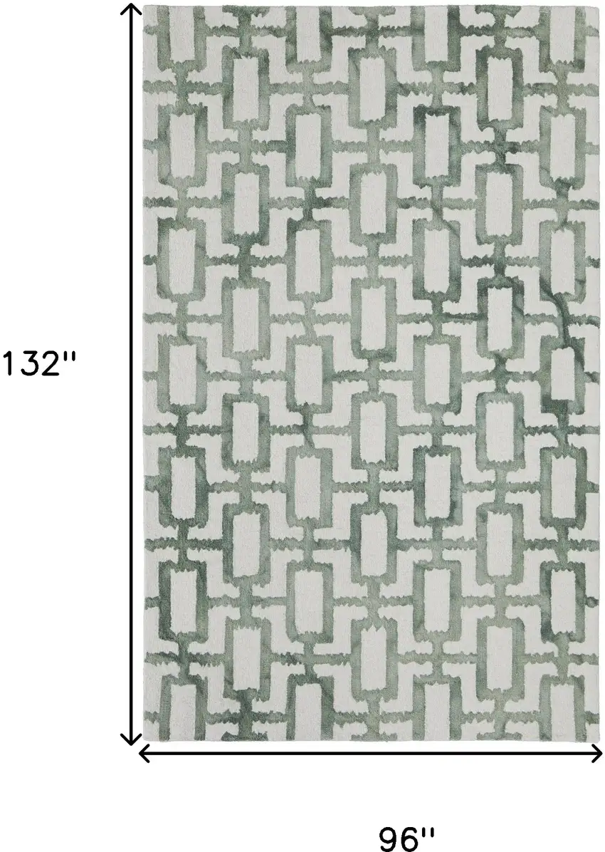 Ivory And Green Wool Geometric Tufted Handmade Area Rug Photo 10