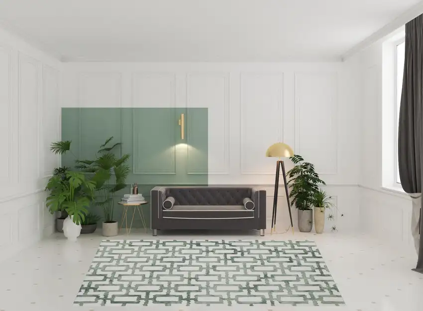 Ivory And Green Wool Geometric Tufted Handmade Area Rug Photo 2