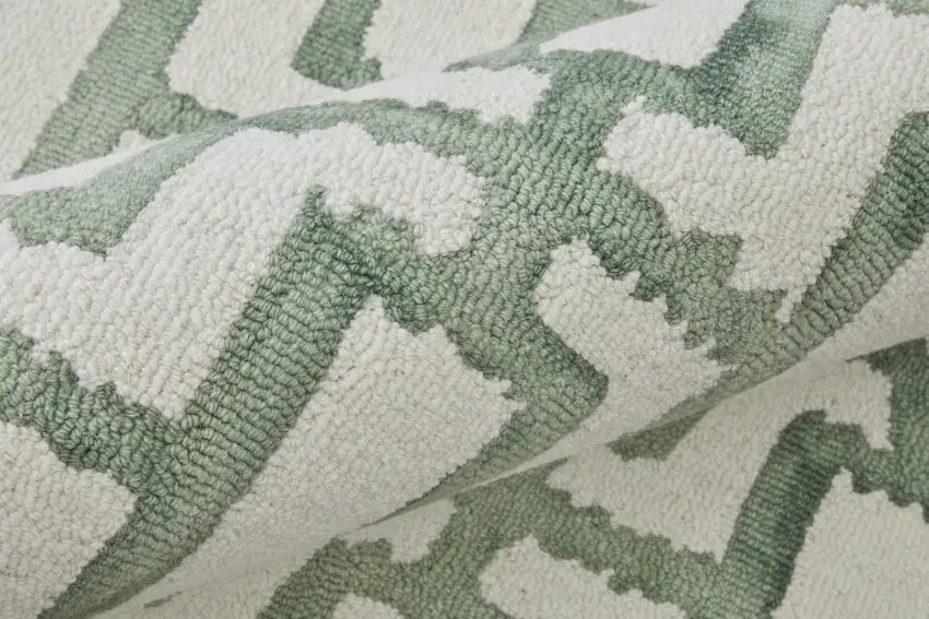 Ivory And Green Wool Geometric Tufted Handmade Area Rug Photo 9