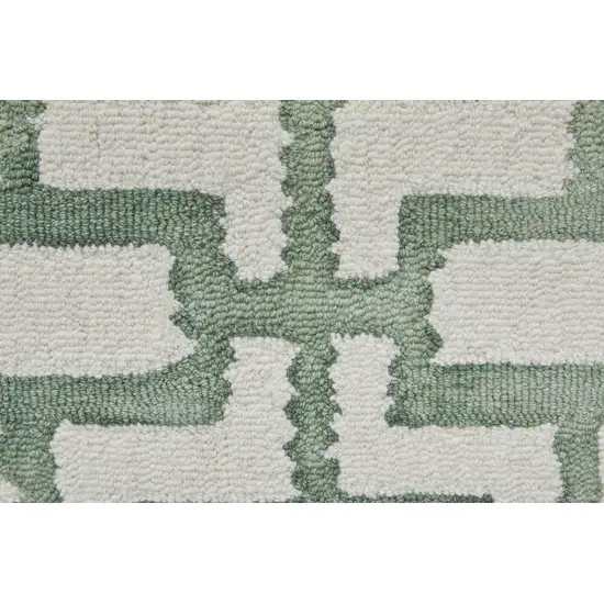 Ivory And Green Wool Geometric Tufted Handmade Area Rug Photo 8