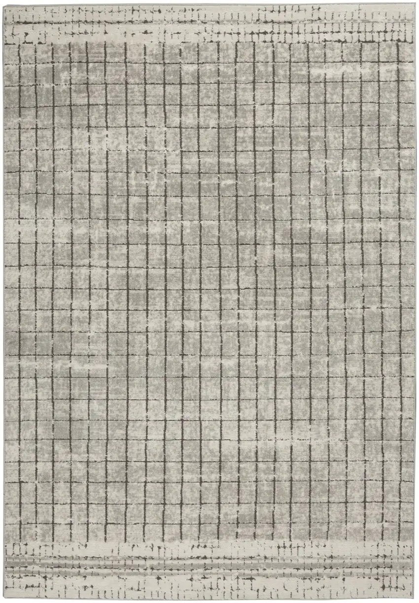 Ivory And Grey Abstract Power Loom Distressed Non Skid Area Rug Photo 1