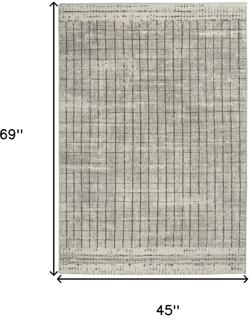Ivory And Grey Abstract Power Loom Distressed Non Skid Area Rug Photo 3