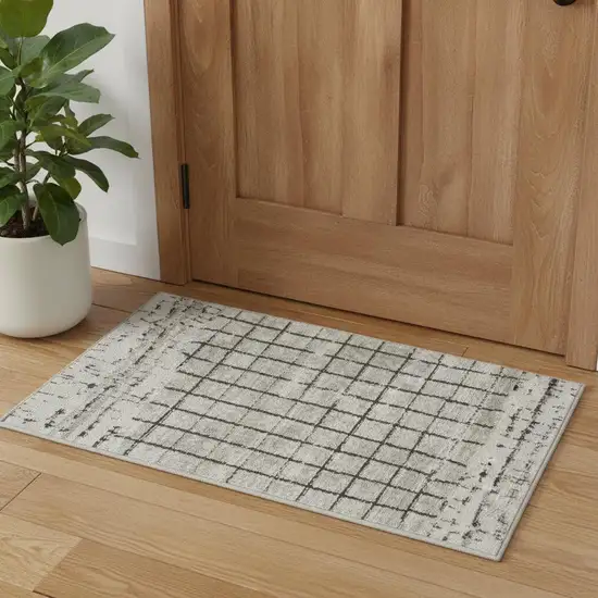 Ivory And Grey Abstract Power Loom Distressed Non Skid Area Rug Photo 1