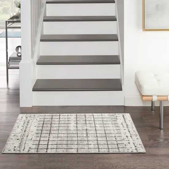 Ivory And Grey Abstract Power Loom Distressed Non Skid Area Rug Photo 5