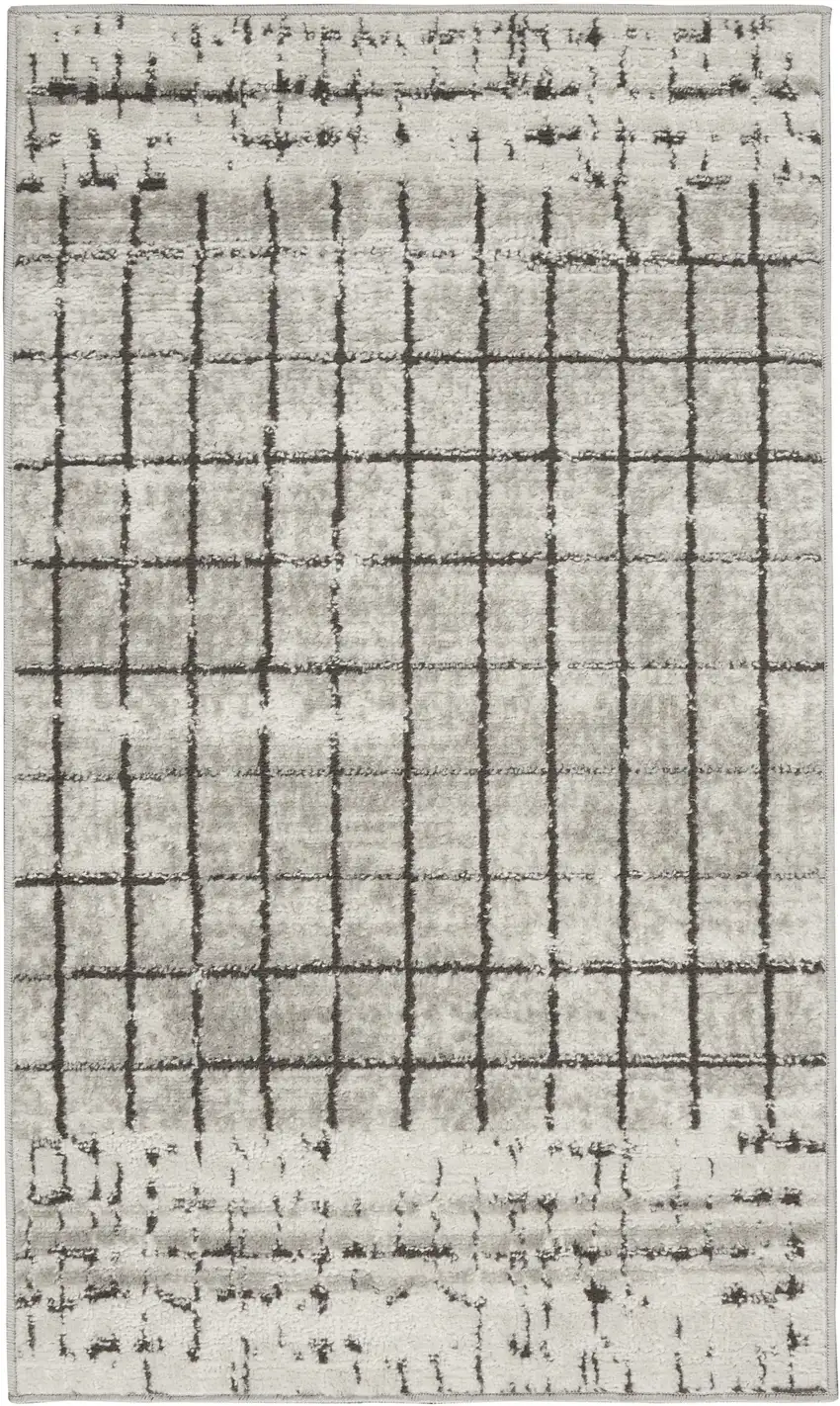 Ivory And Grey Abstract Power Loom Distressed Non Skid Area Rug Photo 1