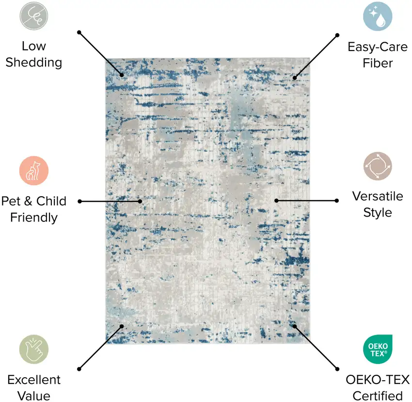 Ivory And Grey Abstract Power Loom Distressed Non Skid Area Rug Photo 6