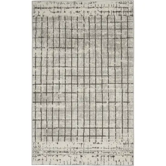 Ivory And Grey Abstract Power Loom Distressed Non Skid Area Rug Photo 4