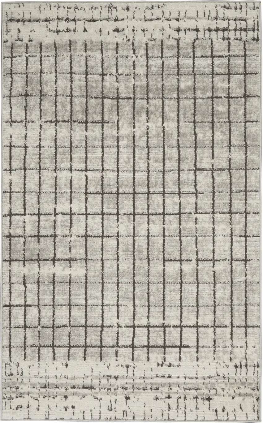 Ivory And Grey Abstract Power Loom Distressed Non Skid Area Rug Photo 4