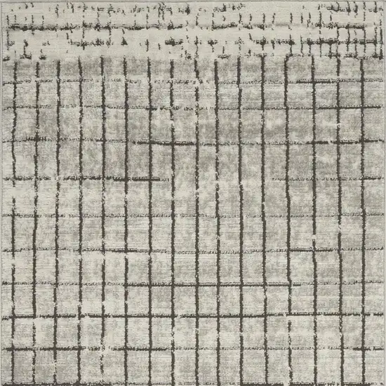 Ivory And Grey Abstract Power Loom Distressed Non Skid Area Rug Photo 3