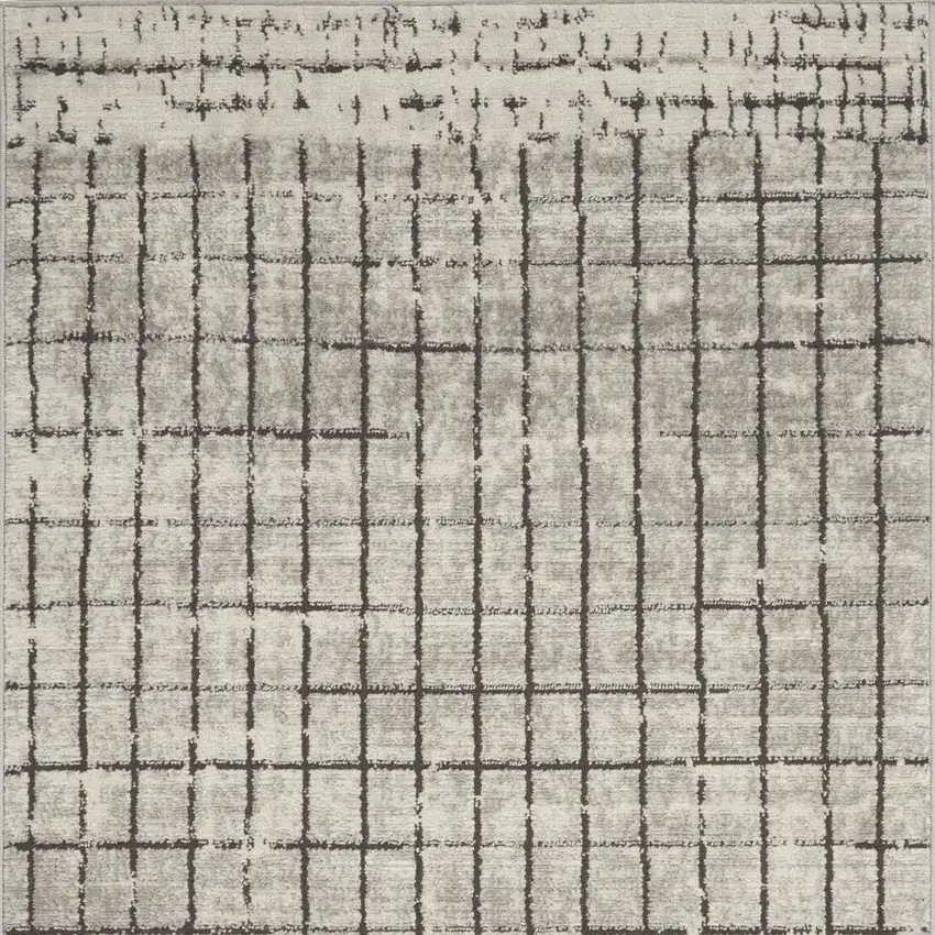 Ivory And Grey Abstract Power Loom Distressed Non Skid Area Rug Photo 3