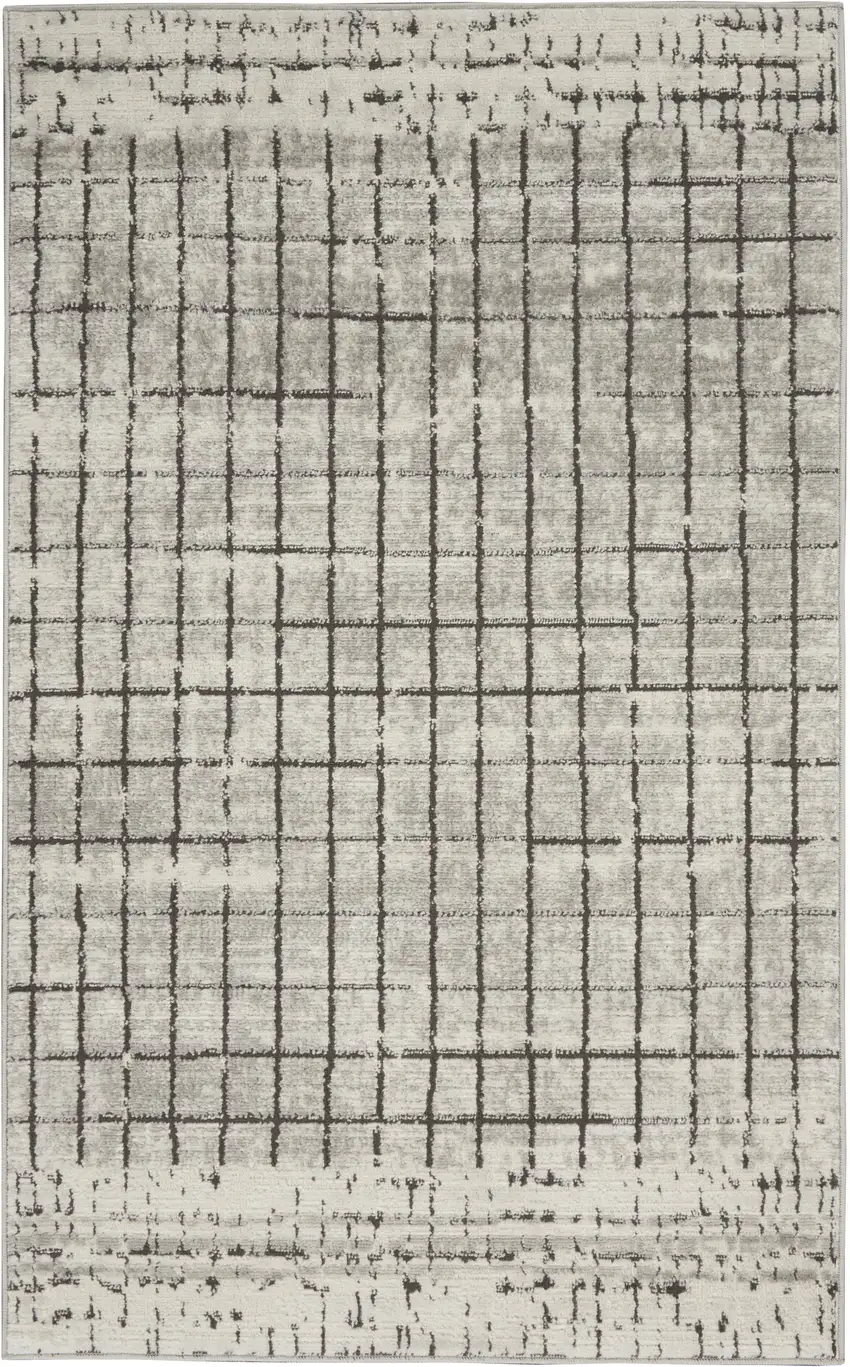 Ivory And Grey Abstract Power Loom Distressed Non Skid Area Rug Photo 1