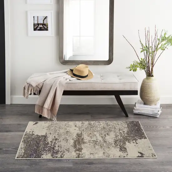 Ivory And Grey Abstract Power Loom Non Skid Area Rug Photo 5