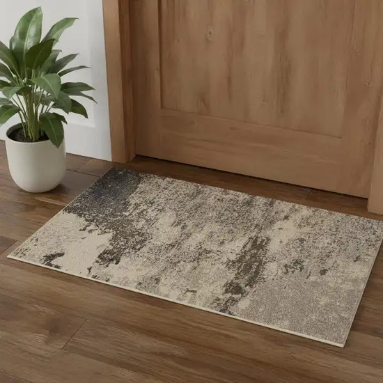 Ivory And Grey Abstract Power Loom Non Skid Area Rug Photo 1