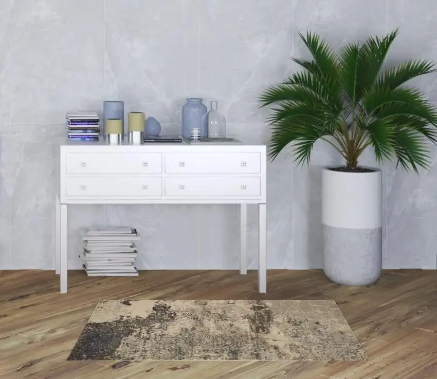 Ivory And Grey Abstract Power Loom Non Skid Area Rug Photo 2
