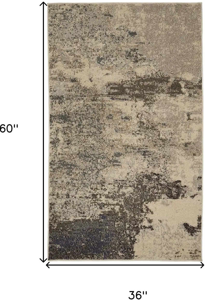 Ivory And Grey Abstract Power Loom Non Skid Area Rug Photo 5