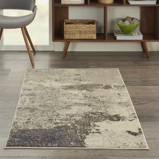 Ivory And Grey Abstract Power Loom Non Skid Area Rug Photo 6