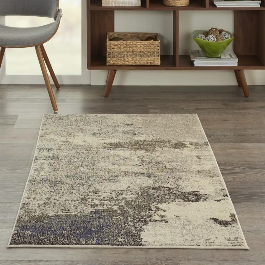 Ivory And Grey Abstract Power Loom Non Skid Area Rug Photo 6