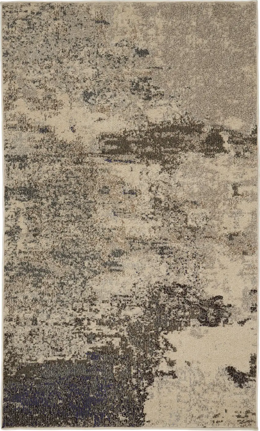 Ivory And Grey Abstract Power Loom Non Skid Area Rug Photo 1