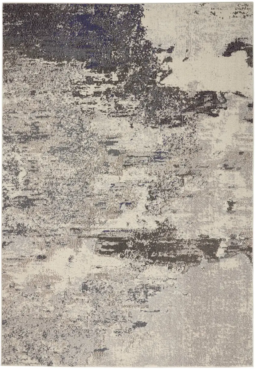 Ivory And Grey Abstract Power Loom Non Skid Area Rug Photo 1