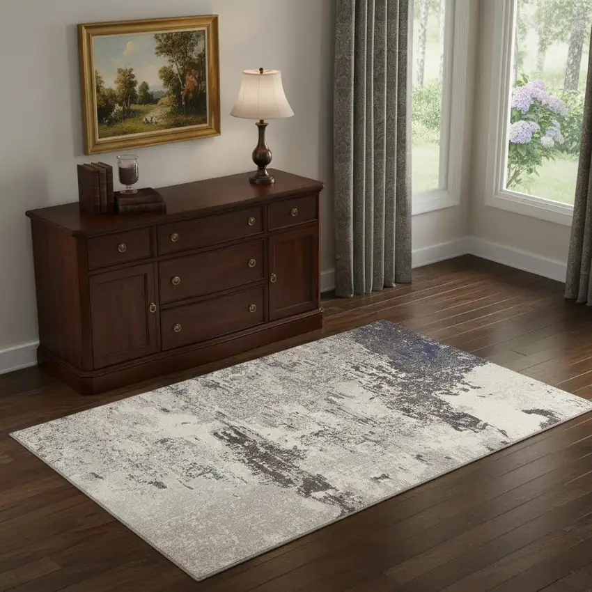 Ivory And Grey Abstract Power Loom Non Skid Area Rug Photo 1