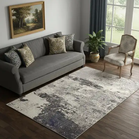 Ivory And Grey Abstract Power Loom Non Skid Area Rug Photo 1