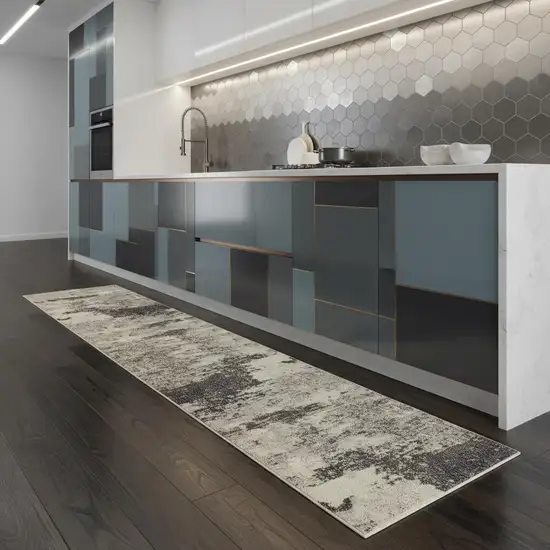 2' X 8' Ivory And Grey Abstract Power Loom Non Skid Runner Rug Photo 1