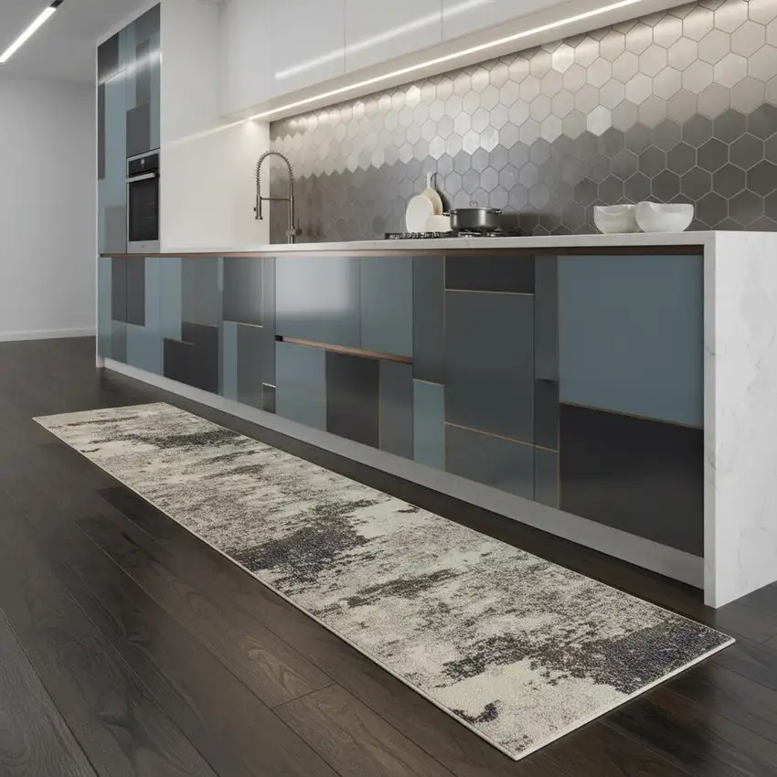 2' X 8' Ivory And Grey Abstract Power Loom Non Skid Runner Rug Photo 1