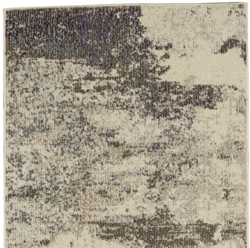 Ivory And Grey Abstract Power Loom Non Skid Runner Rug Photo 4