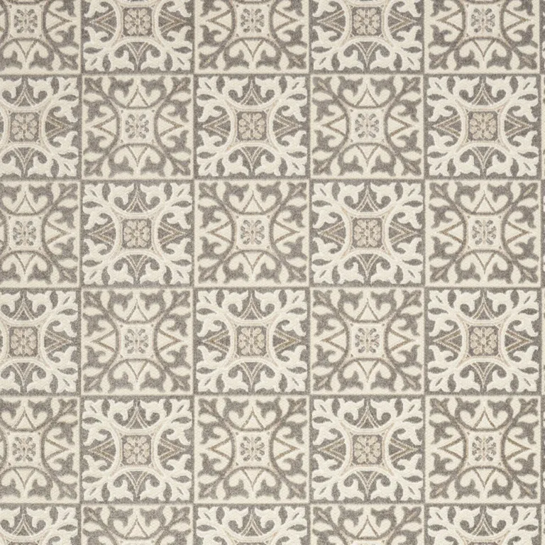 Ivory And Grey Fleur De Lis Stain Resistant Non Skid Area Rug Photo 3