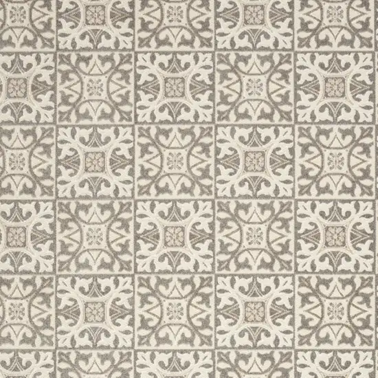Ivory And Grey Fleur De Lis Stain Resistant Non Skid Area Rug Photo 3