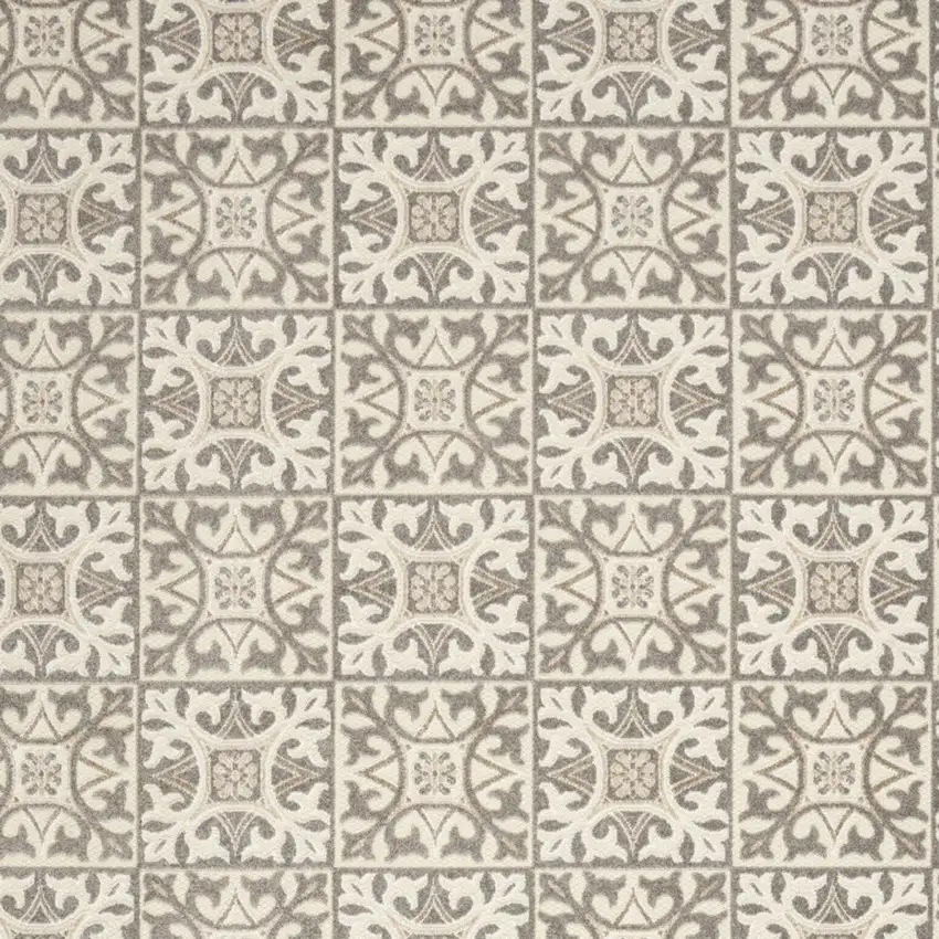 Ivory And Grey Fleur De Lis Stain Resistant Non Skid Area Rug Photo 3