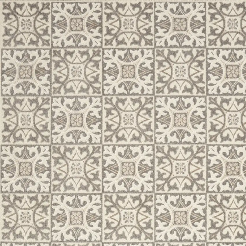 Ivory And Grey Fleur De Lis Stain Resistant Non Skid Area Rug Photo 3