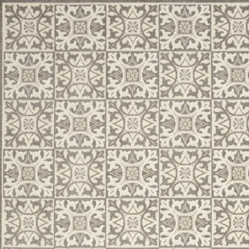 Ivory And Grey Fleur De Lis Stain Resistant Non Skid Area Rug Photo 3