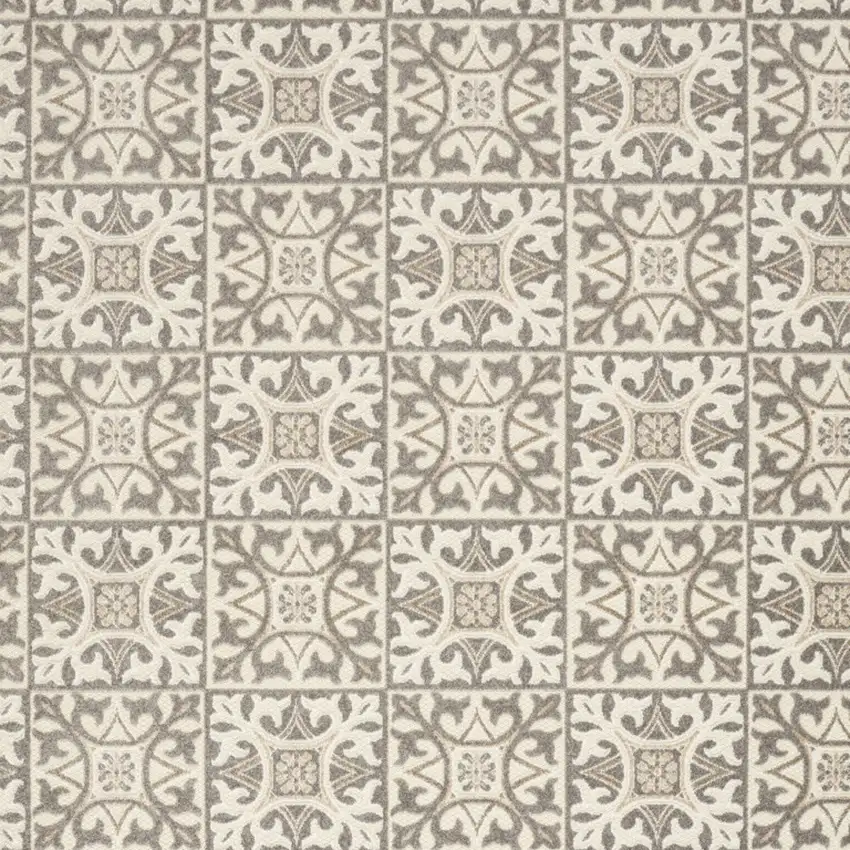 Ivory And Grey Fleur De Lis Stain Resistant Non Skid Area Rug Photo 3