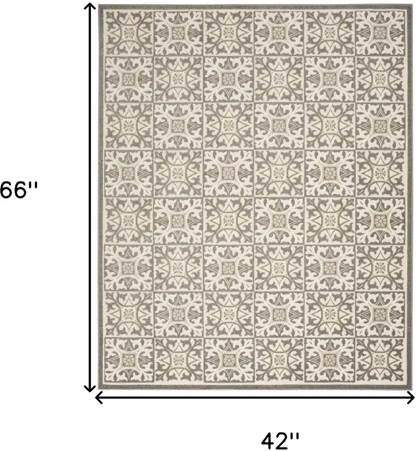 Ivory And Grey Fleur De Lis Stain Resistant Non Skid Area Rug Photo 5
