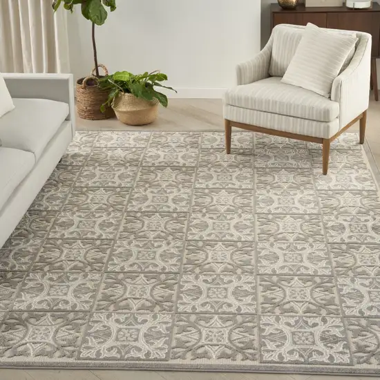 Ivory And Grey Fleur De Lis Stain Resistant Non Skid Area Rug Photo 4