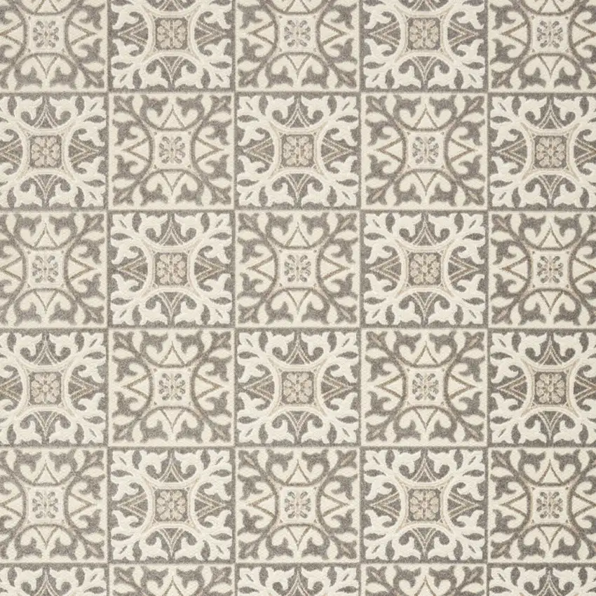 Ivory And Grey Fleur De Lis Stain Resistant Non Skid Area Rug Photo 3